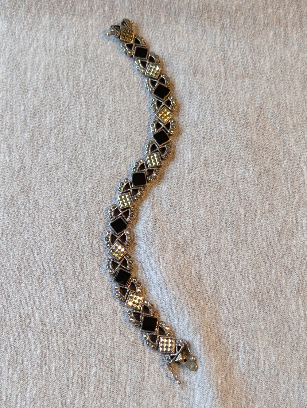 Vintage Silver Marcasite And Onyx Bracelect